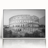 Mid-century modernist art depicting Rome's skyline in muted earth tones on a white-framed acrylic print.