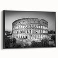 Black and white wall art featuring a vintage poster-style landscape of Rome on framed canvas, ideal for bedroom decor.