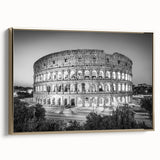 Framed canvas featuring a vintage poster art of Rome landscape in black and gold tones, ideal for bedroom wall art.