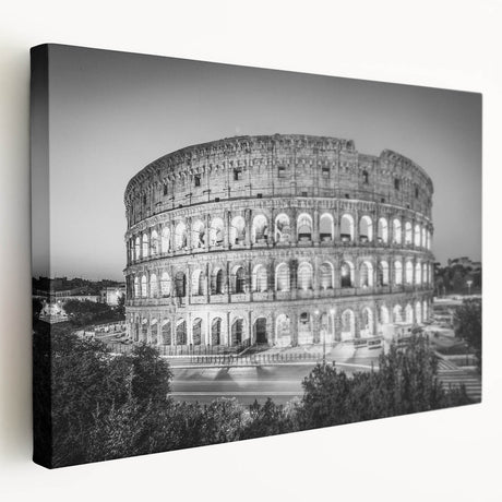 Side view of a stretched canvas featuring a scenic Rome landscape in muted earth tones, ideal for kitchen wall art.
