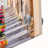 Large abstract wall art depicting a Sicilian landscape in muted earth tones on acrylic glass, ideal for dining room ambiance.