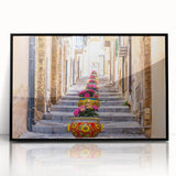 Large abstract wall art depicting a Sicilian landscape in muted earth tones on a framed acrylic.