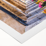 Art deco poster of Sicilian landscape in muted earth tones on rolled canvas, suitable for dining room wall art.