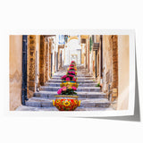 Extra large rolled print of a Sicilian landscape with vibrant green and blue tones, ideal for art wall dining room.