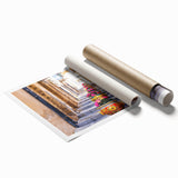 Extra large rolled print of Sicilian landscape with vibrant floral foreground, ideal for classy bathroom wall art.