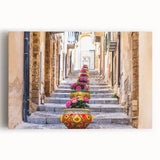 Black and white stretched canvas featuring a scenic Sicilian landscape, ideal for kitchen wall art.
