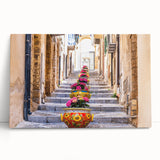 Black and white large art print of Sicily scenery on stretched canvas, ideal for kitchen wall art.