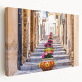 Large canvas print of a Sicilian landscape in vibrant green and blue tones, ideal for kitchen wall art.