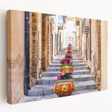 Large canvas print of a Sicilian landscape in vibrant green and blue tones, ideal for kitchen wall art.