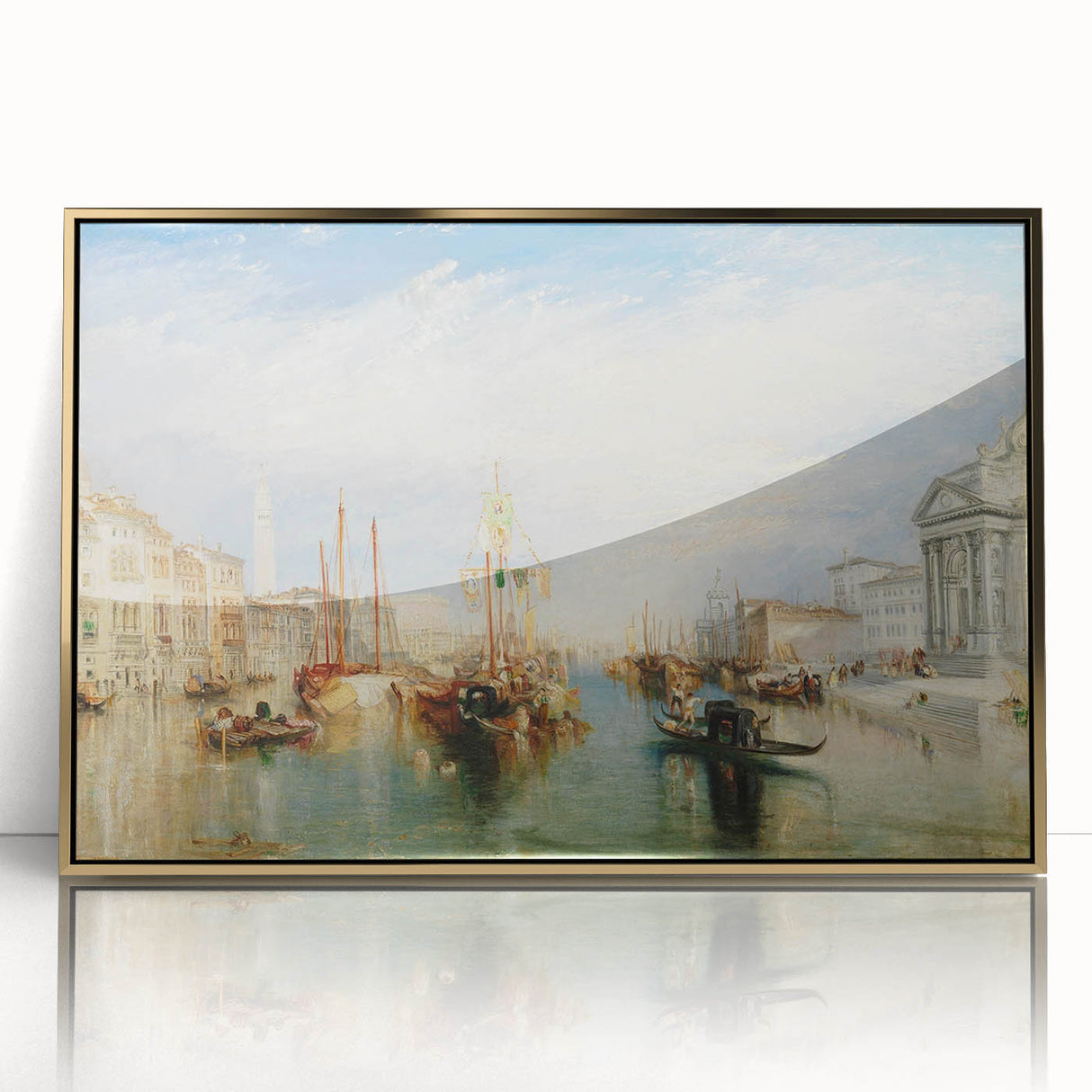 Framed acrylic painting of Venice scenery with gold accents, ideal for modern art wall decor.