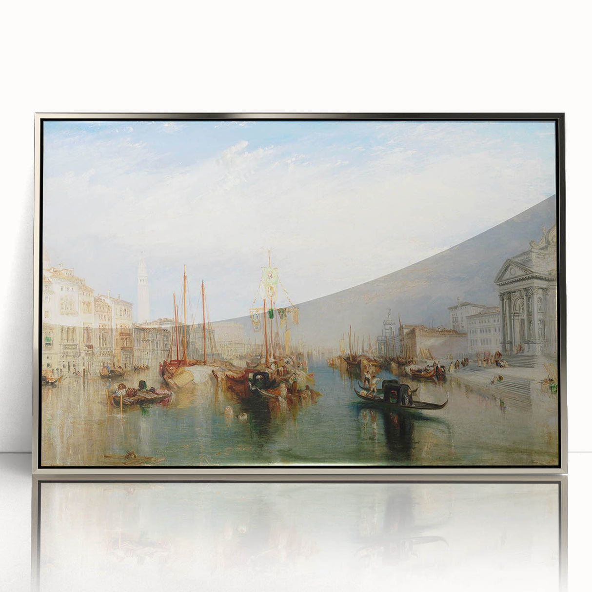 Framed acrylic print of Venice scenery with muted earth tones, ideal for modern art wall decor.