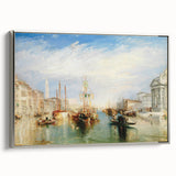 Framed canvas featuring a vintage-style landscape art painting of Venice with colorful and black elements.
