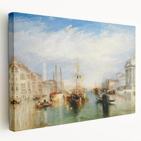 Venice canal scene with gondolas on stretched canvas, featuring muted earth tones, ideal for kitchen wall art.