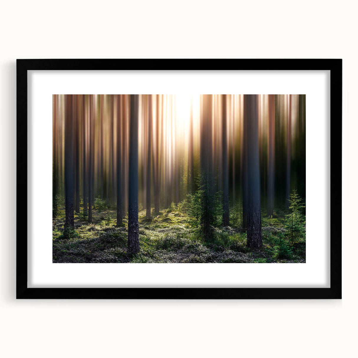 Extra large abstract art print featuring textured, colorful art of a European scene, framed in black.
