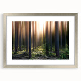 Abstract art print of a European landscape in textured gray and blue tones, framed in silver, ideal for living room decor.