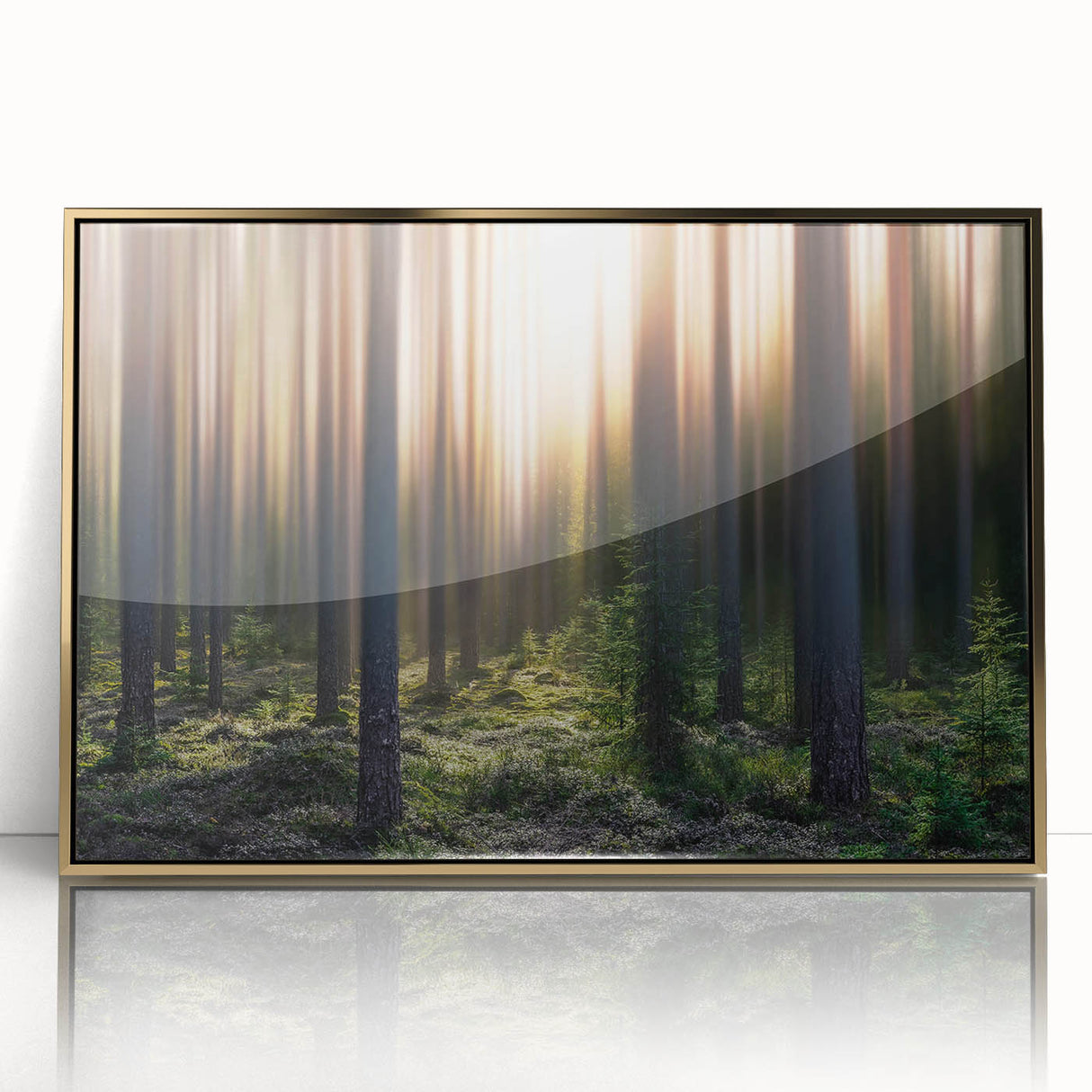 Art deco poster of a European scenery in Latvia, featuring muted gold and blue tones on acrylic framed material.