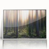 Mid-century modernist art depicting a Latvian landscape, in muted earth tones on a white framed acrylic.