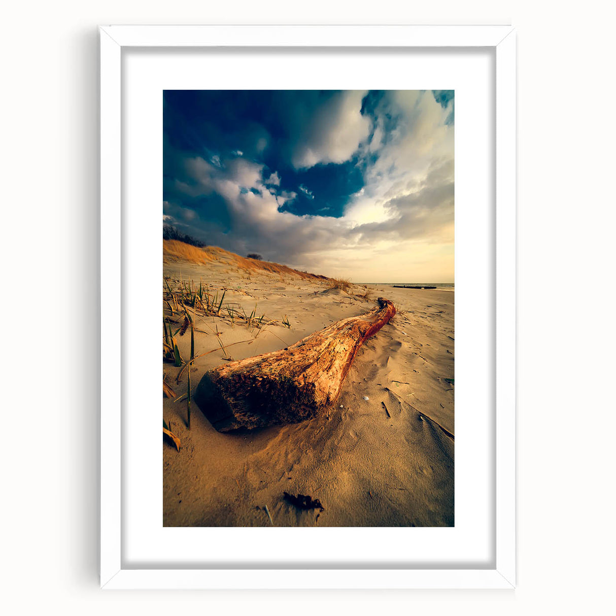 Textured art print of an abstract European landscape in muted earth tones on a framed white mat, suitable for bedroom decor.