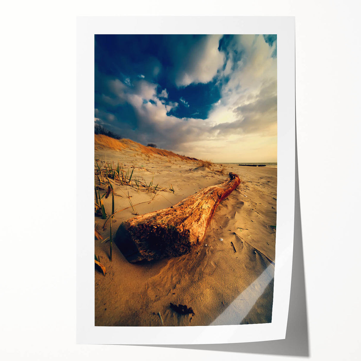 Rolled print of a European Lithuanian landscape with floral elements in soft pastel tones.