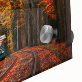 Large abstract wall art depicting a European scenery in muted earth tones on acrylic glass.