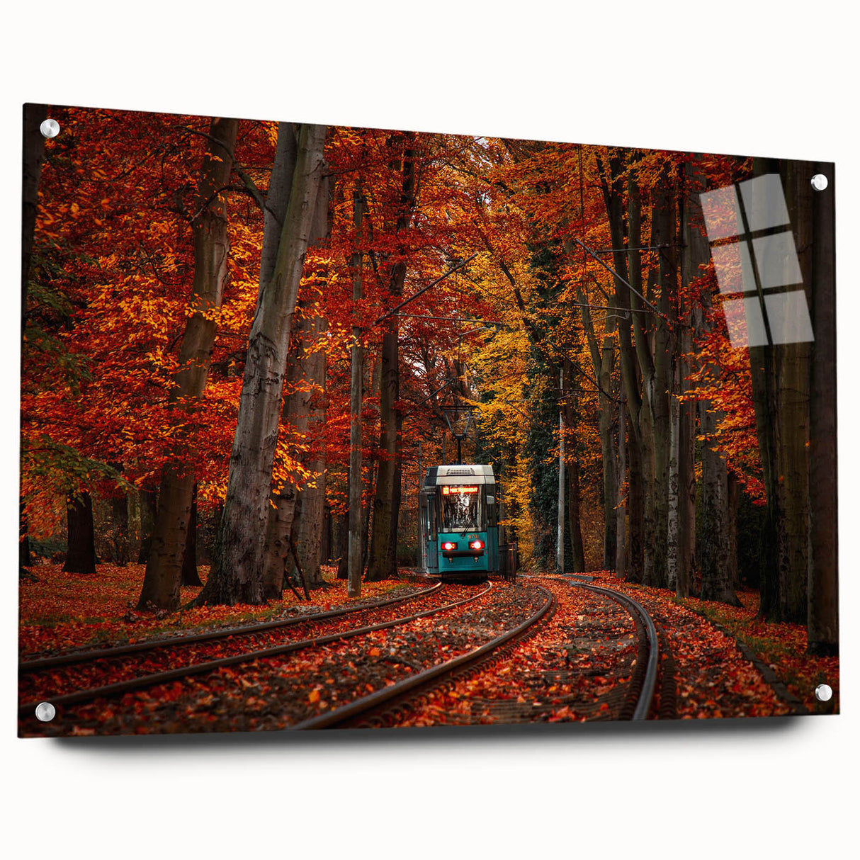 Acrylic print of a European cityscape in muted earth tones, ideal for dining room decor.