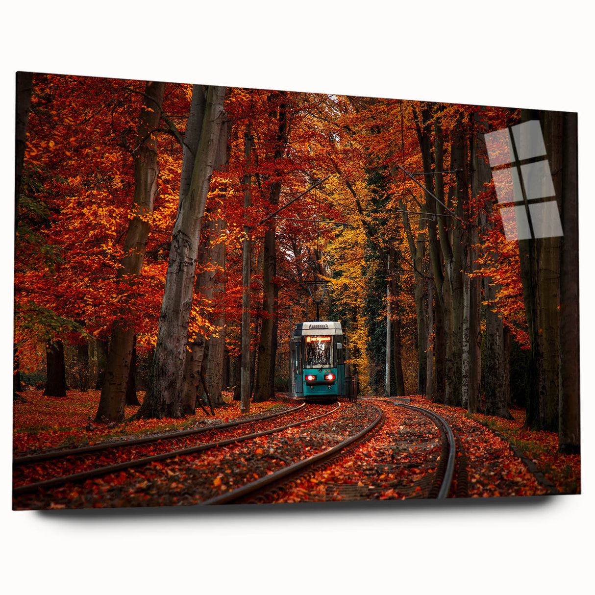 Large abstract depiction of a European scenery in muted earth tones, printed on acrylic glass.