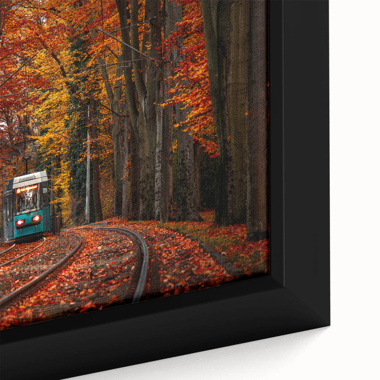 Extra large framed canvas featuring a textured depiction of a European scenery in black with colorful accents.