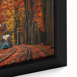 Extra large framed canvas featuring a textured depiction of a European scenery in black with colorful accents.