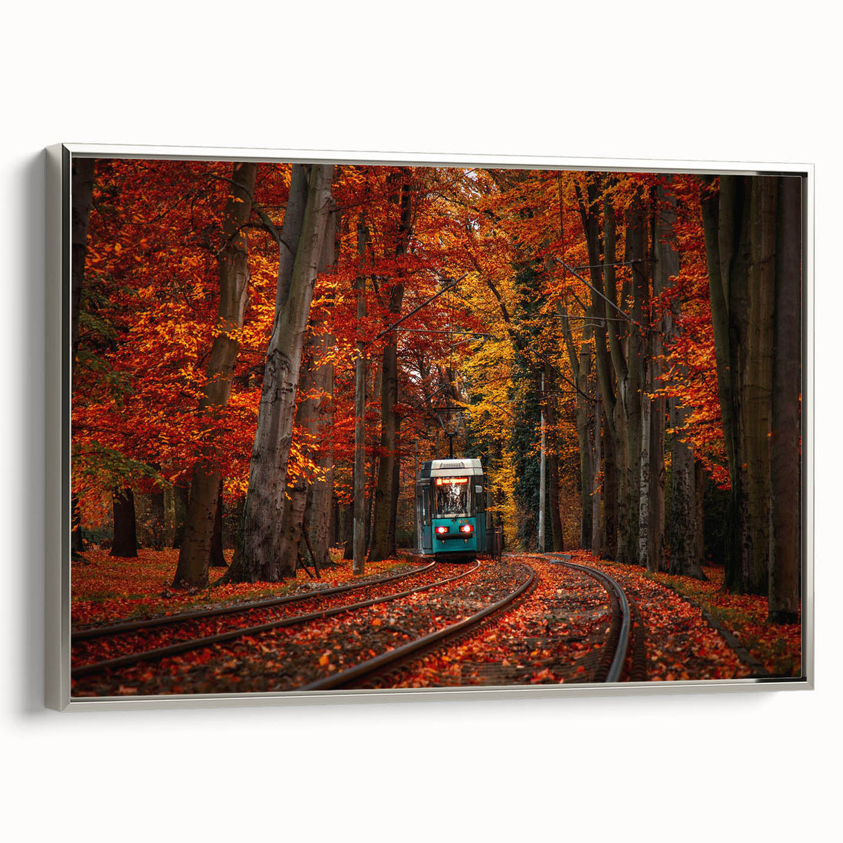 Framed canvas depicting a vintage-style Polish landscape in colorful art tones, ideal for living room decor.