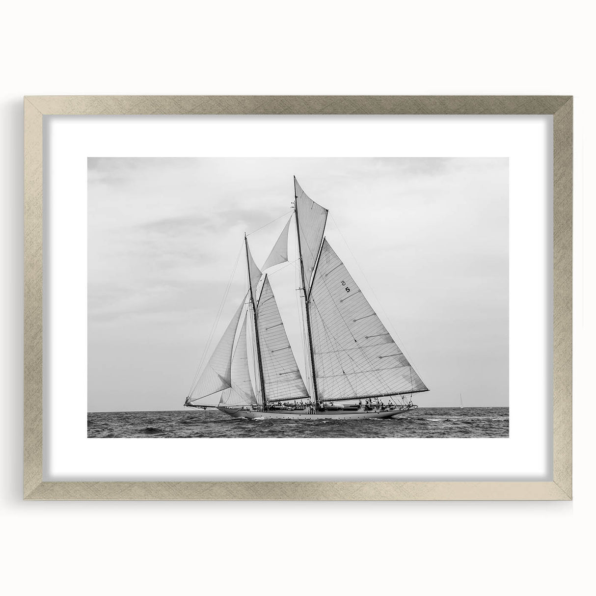 Extra large abstract art print of a textured Barcelona scenery in muted earth tones, framed in silver.
