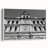 Vintage poster art of Madrid skyline with vibrant colors on a large framed canvas, ideal for living room decor.
