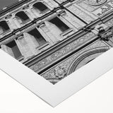 Art deco poster of Madrid skyline in muted pastel colors on rolled canvas, suitable for dining room wall art.