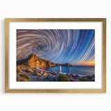 Extra large abstract art print of Baja California scenery in gold frame, featuring textured brush strokes in earth tones.