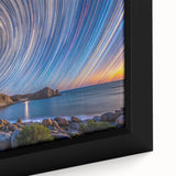 Framed canvas featuring a textured depiction of Baja California scenery in black with colorful accents.