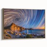 Framed canvas depicting a vintage-style landscape of Baja California in black and gold tones, ideal for bedroom wall art.