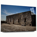 Large abstract wall art depicting Quintana Roo scenery in muted blue and green tones on acrylic glass.