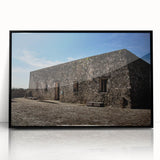 Large abstract wall art depicting a scenic Quintana Roo landscape in mid-century modernist style, framed in black acrylic.