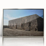 Mid-century modernist art depicting Quintana Roo scenery in silver-framed acrylic, ideal for modern art wall decor.
