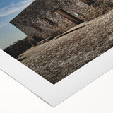 Art deco poster of Quintana Roo scenery in muted blue and green tones on rolled canvas, suitable for dining room wall art.