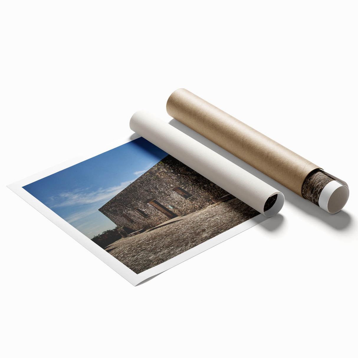 Extra large rolled print of a lush floral scene in vibrant greens and blues, ideal for classy bathroom wall art.