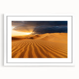 Abstract art print of Dubai skyline in muted blue and grey tones on a framed canvas, suitable for dining room decor.