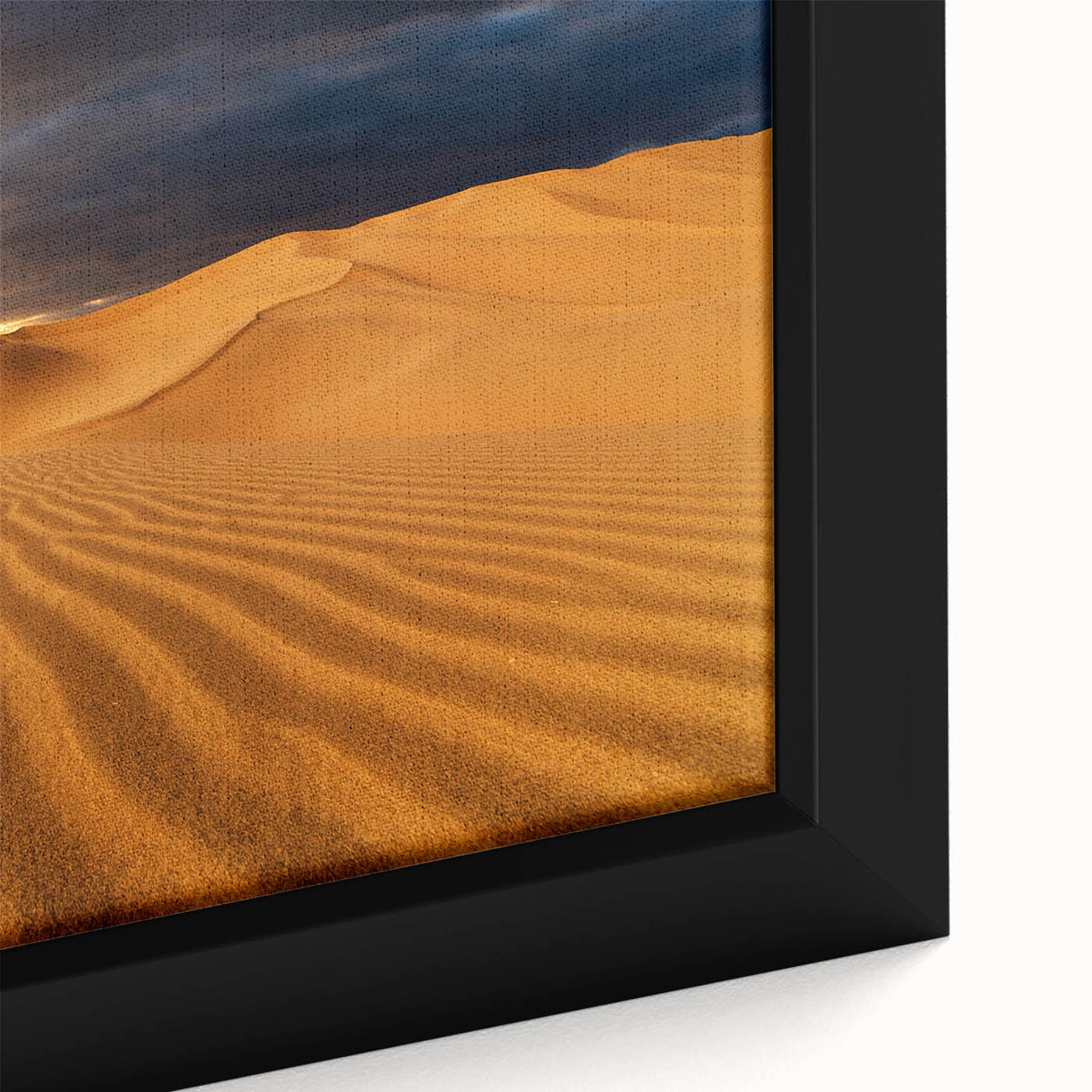 Extra large black wall art featuring a textured depiction of the Dubai skyline in vibrant colors on a framed canvas.