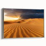 Framed canvas depicting a colorful Dubai skyline landscape, ideal for modern living room decor.