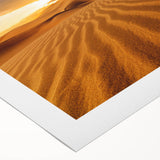 Art deco poster of Dubai skyline in muted gold and blue tones on rolled canvas, suitable for dining room wall art.