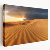 Panoramic view of Dubai skyline in muted earth tones on stretched canvas, suitable for kitchen wall art.