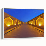 Vintage poster art of an Iranian landscape in colorful hues on an extra-large framed canvas, ideal for living room decor.