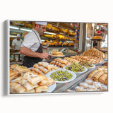 Framed vintage poster art of Jerusalem in colorful hues, ideal for extra large living room wall decor.