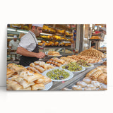 Black and white stretched canvas of Jerusalem skyline, ideal for kitchen wall art or bedroom ambiance.