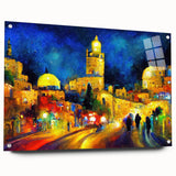 Large abstract wall art depicting Middle East scenery in muted earth tones on acrylic glass.