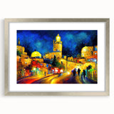 Textured abstract art print depicting a Middle Eastern scenery in muted earth tones, framed in silver, ideal for bedroom art.